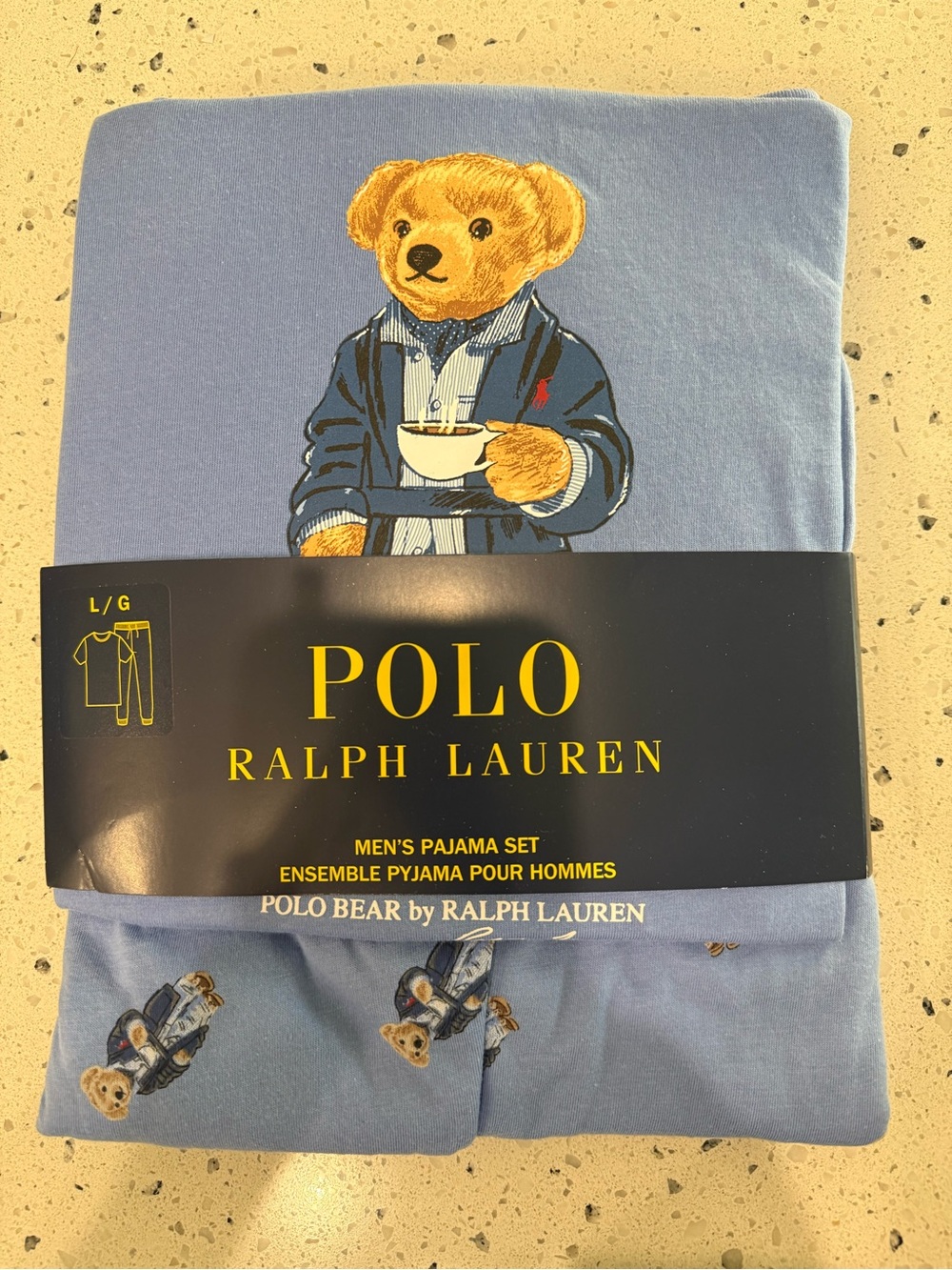New Ralph Lauren Light Blue Polo Bear Mens Pajama Set